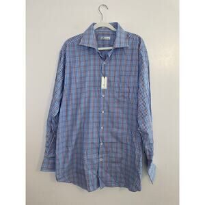 NWT Peter Millar Men’s Long Sleeve Crown Purple Blue Gingham Plaid Button Up XL